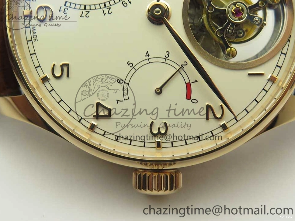 MIROTIME 1222 Portuguese Tourbillon IW504602 RG ZF Best Edition White Dial on Brown Leather Strap Stretchable 7178